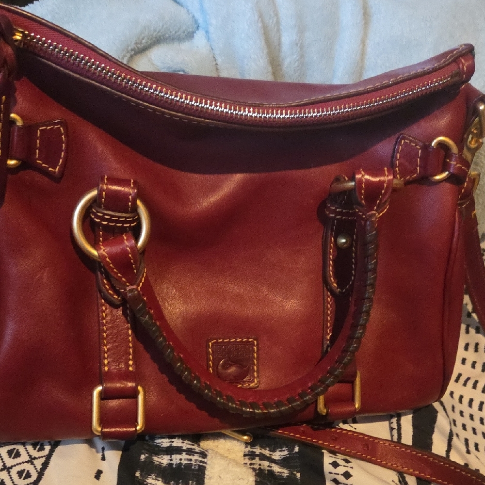 Dooney & Bourke Burgundy Leather Shoulder Bag with Braided Handle